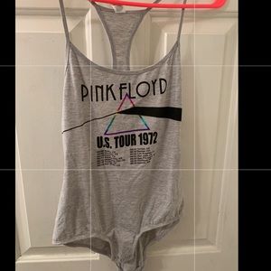 Gray PinkFloyd bodysuit ribbed openside razor back